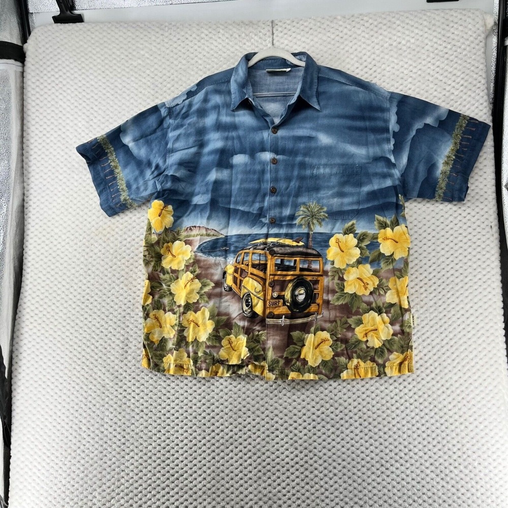 Koko Island Hawaiian Shirt Surf Wooden Van Floral Print Button Up Tropical XXL‎